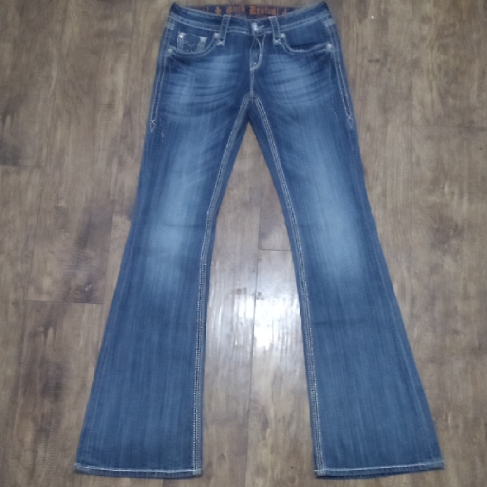 Rock Revival NWOT Women's 26 Flare Cameron Rhinestones Distressed